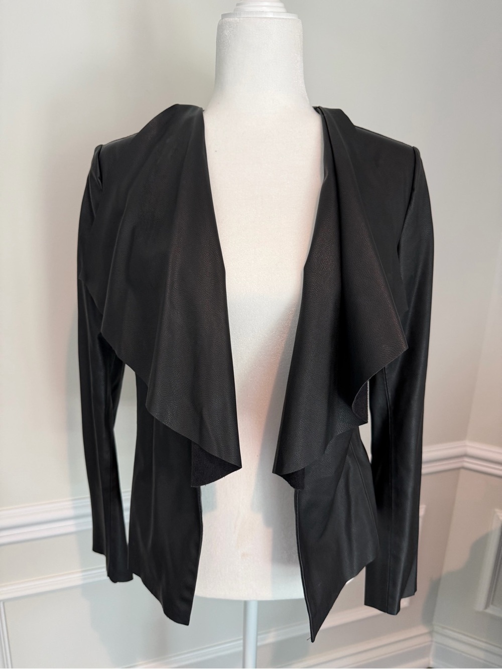 Zara Black Draped Faux Leather Jacket